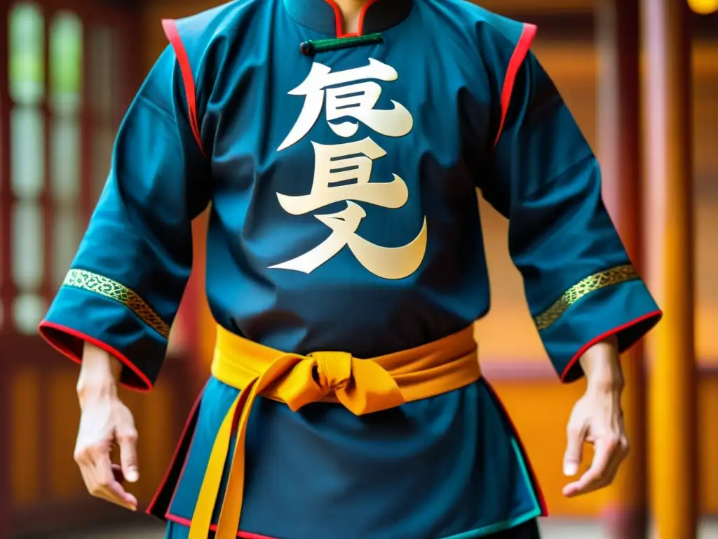 Una imagen detallada de un uniforme tradicional de Kung Fu, transmitiendo la esencia de la disciplina y los beneficios de la ropa de Kung Fu