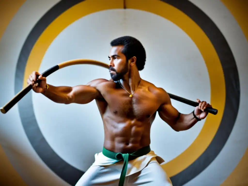 Imagen impactante de una roda de Capoeira, donde el Berimbau tiene un papel crucial