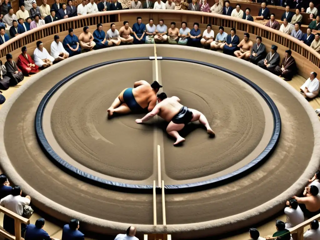 Imponente lucha de sumo en Japón: Impacto cultural del sumo en Japón palpable en la intensa lucha en el dohyo y la reverencia de los espectadores