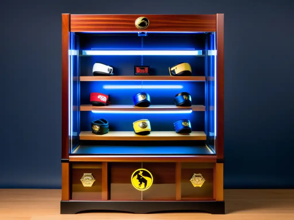 Cabinet de exhibición de artes marciales personalizado Imponente vitrina climatizada para colección de artes marciales, con iluminación LED ajustable y compartimentos individuales