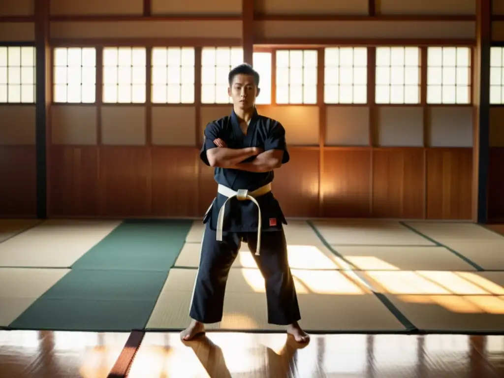 Un instructor de artes marciales dirige a sus estudiantes en un dojo tradicional, mostrando la fortaleza mental en artes marciales