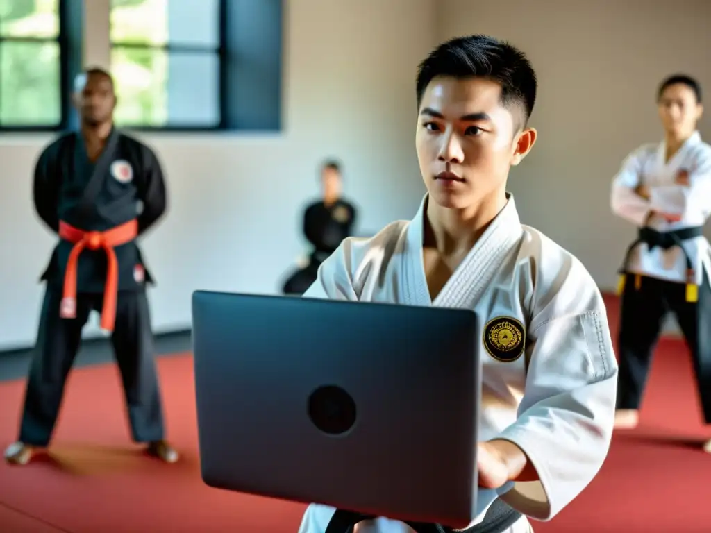 Un instructor de artes marciales utiliza métodos innovadores para entrenar a un grupo de estudiantes en una sesión online