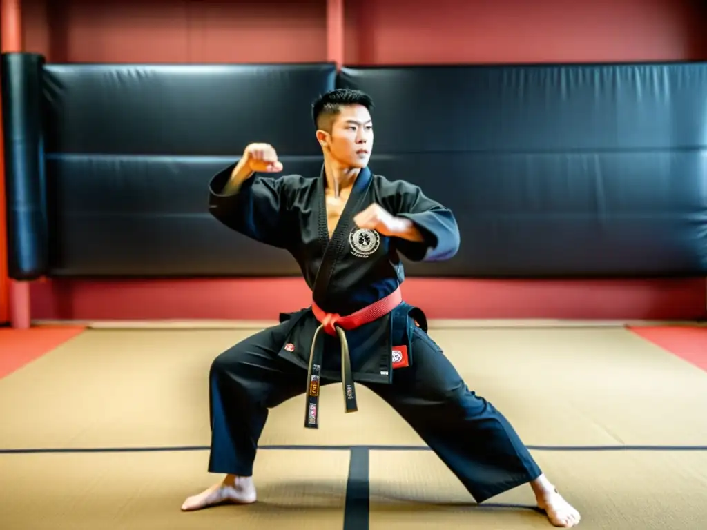 Un instructor de artes marciales muestra movimientos precisos y poderosos en una clase virtual