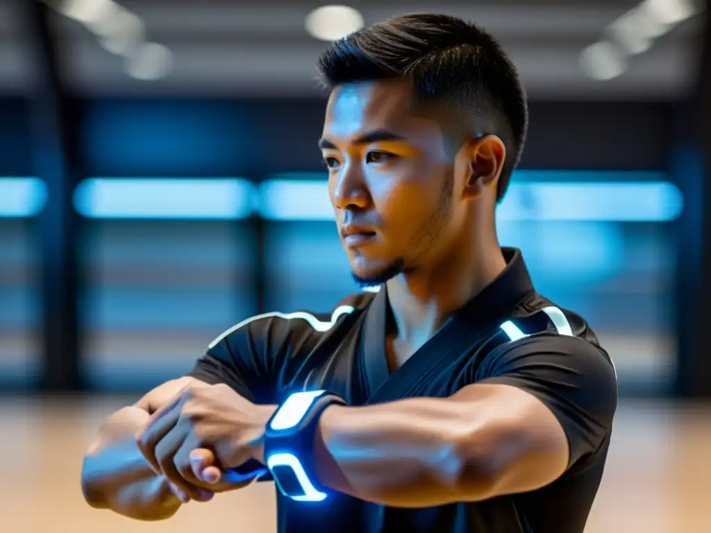 Un instructor de artes marciales usa tecnología wearable de vanguardia para mejorar la seguridad y el rendimiento en el entrenamiento marcial