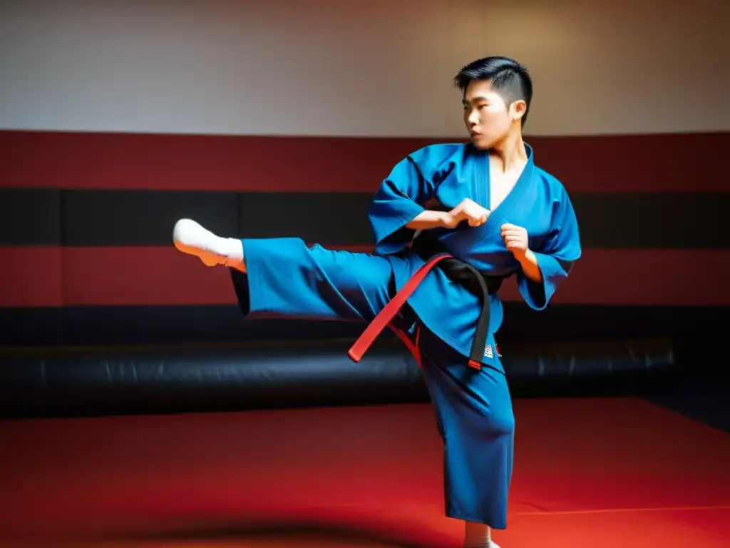 Un instructor de artes marciales muestra el uso de coquillas protectoras en un estudio tradicional