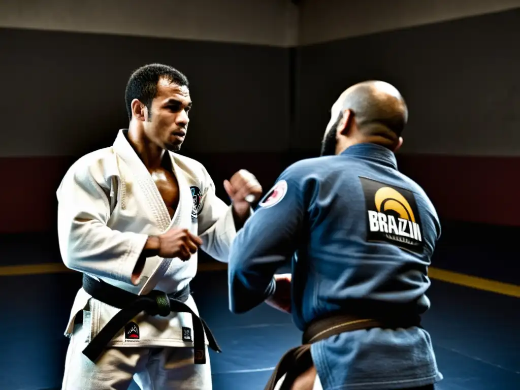 Un instructor de JiuJitsu Brasileño muestra técnicas a luchadores en un gimnasio