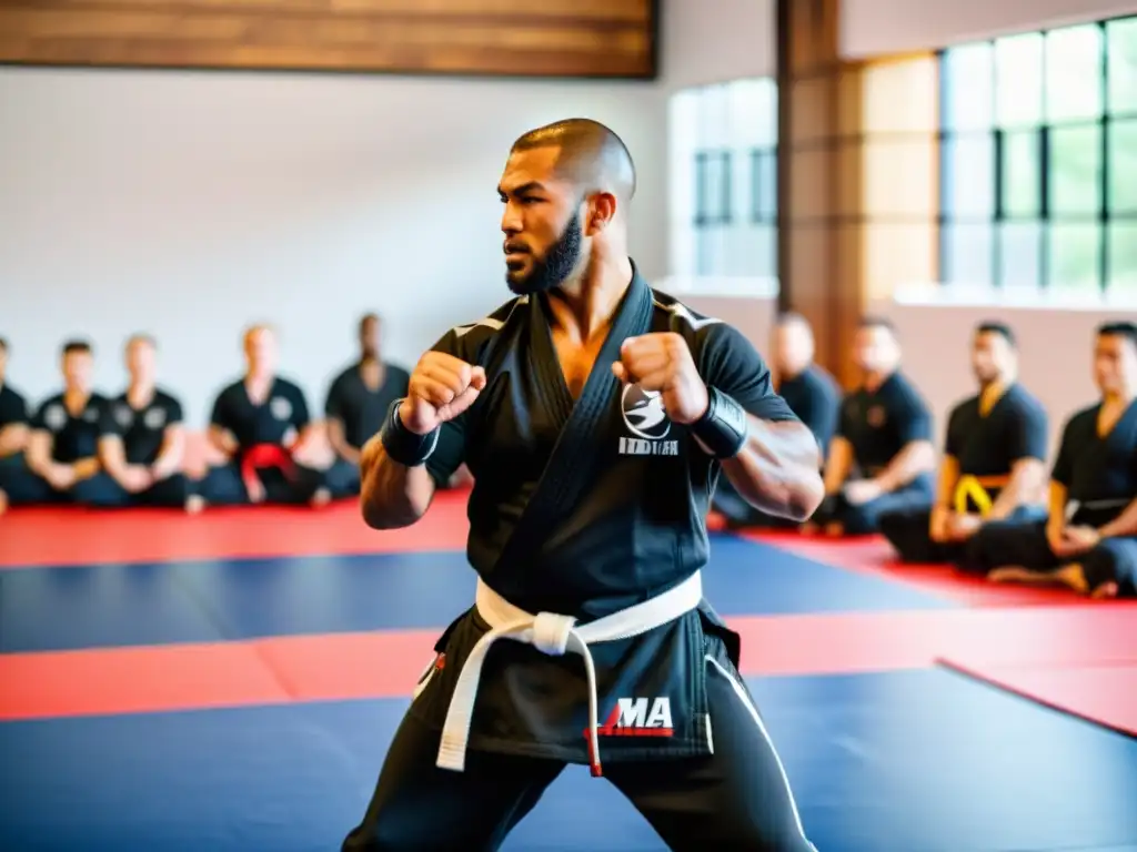 Un instructor de MMA enseña a estudiantes en un curso online de artes marciales