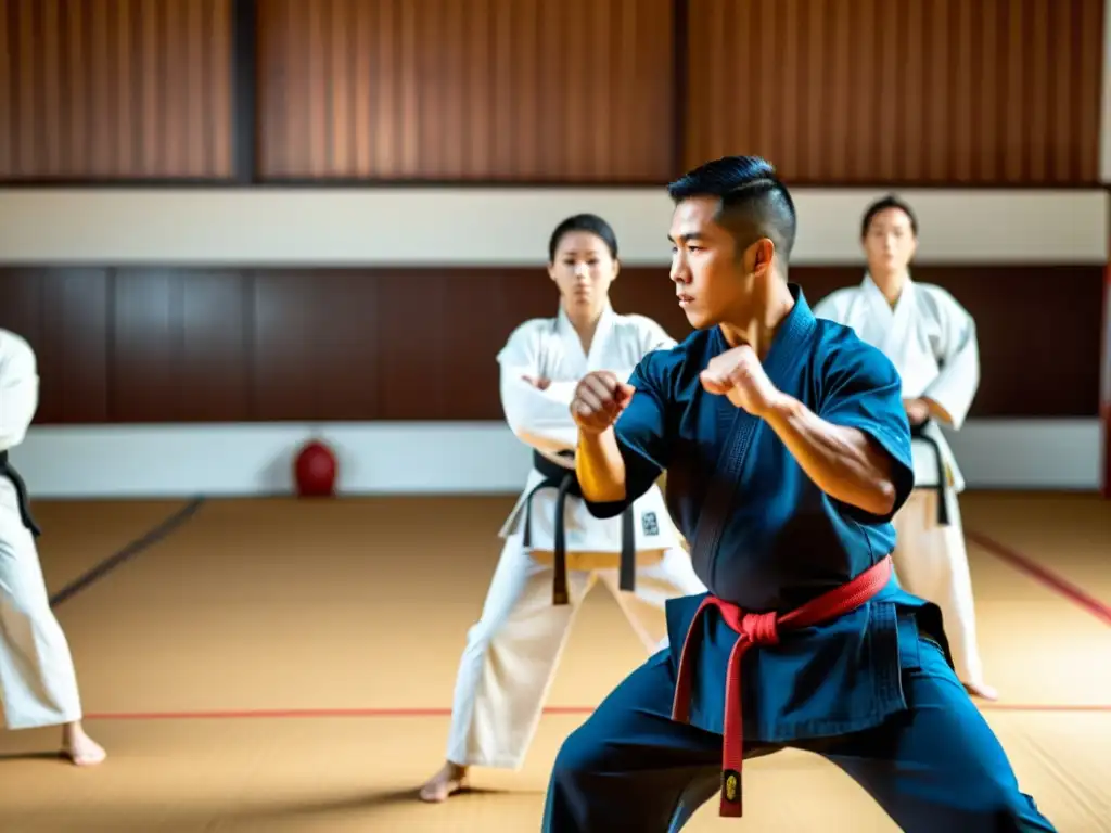 El instructor lidera a sus estudiantes con disciplina en un dojo tradicional