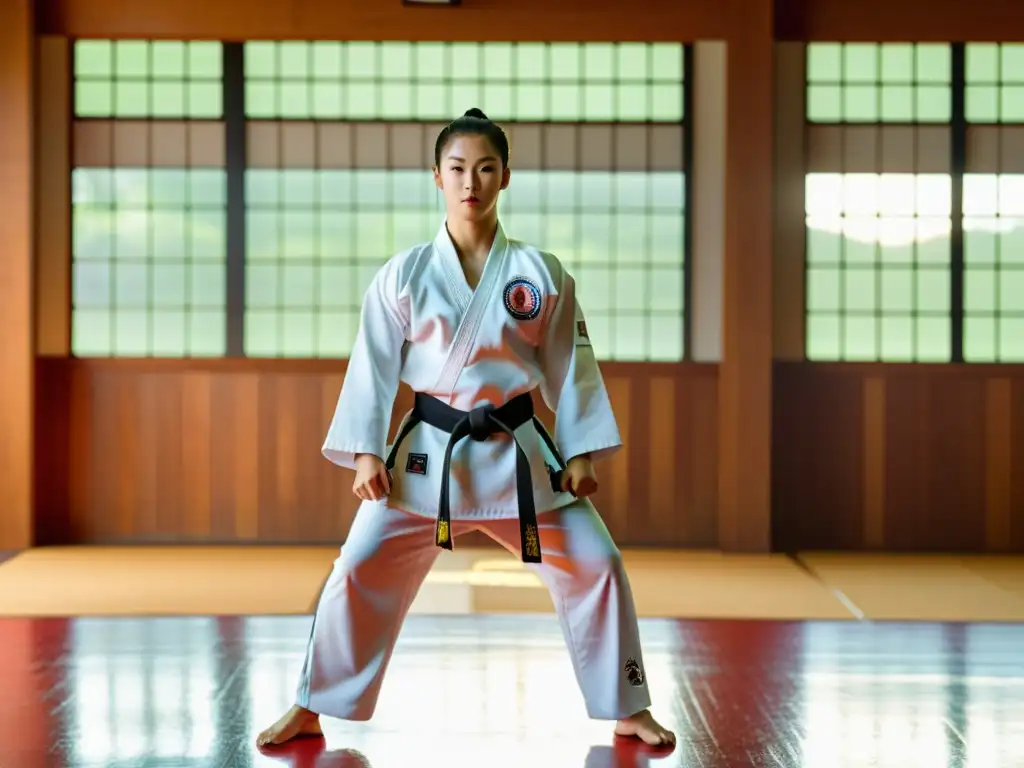 Un instructor experimentado de taekwondo enseña en un dojo espacioso, rodeado de estudiantes de todas las edades y niveles de habilidad