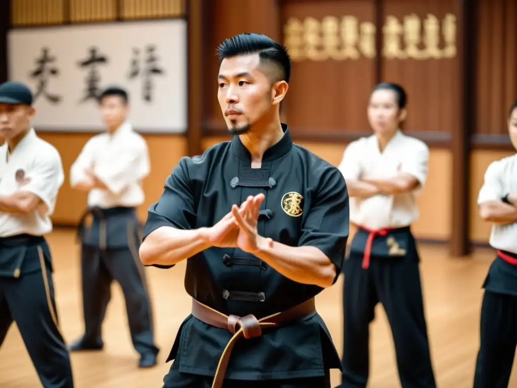 Un instructor de Wing Chun enseña un movimiento preciso a sus estudiantes en un seminario en línea