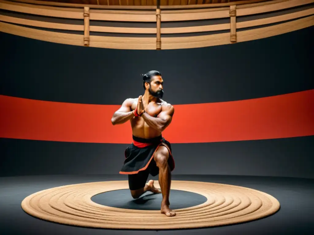 Un instructor de Kalaripayattu demuestra movimientos intrincados con determinación y enfoque