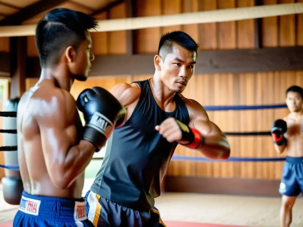 Un instructor de Muay Thai enseña técnicas a principiantes en un gimnasio tradicional tailandés