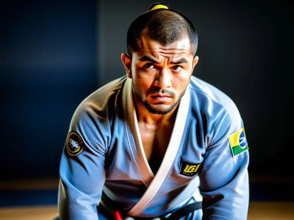 Un instructor de Brazilian JiuJitsu muestra principios de eficiencia y control con precisión y determinación en un dojo tradicional