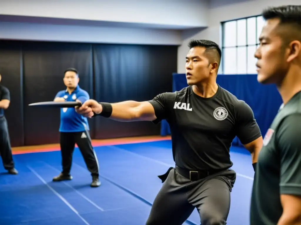 Un instructor muestra las técnicas de Kali filipino a fuerzas especiales, con una intensidad enfocada en el entrenamiento