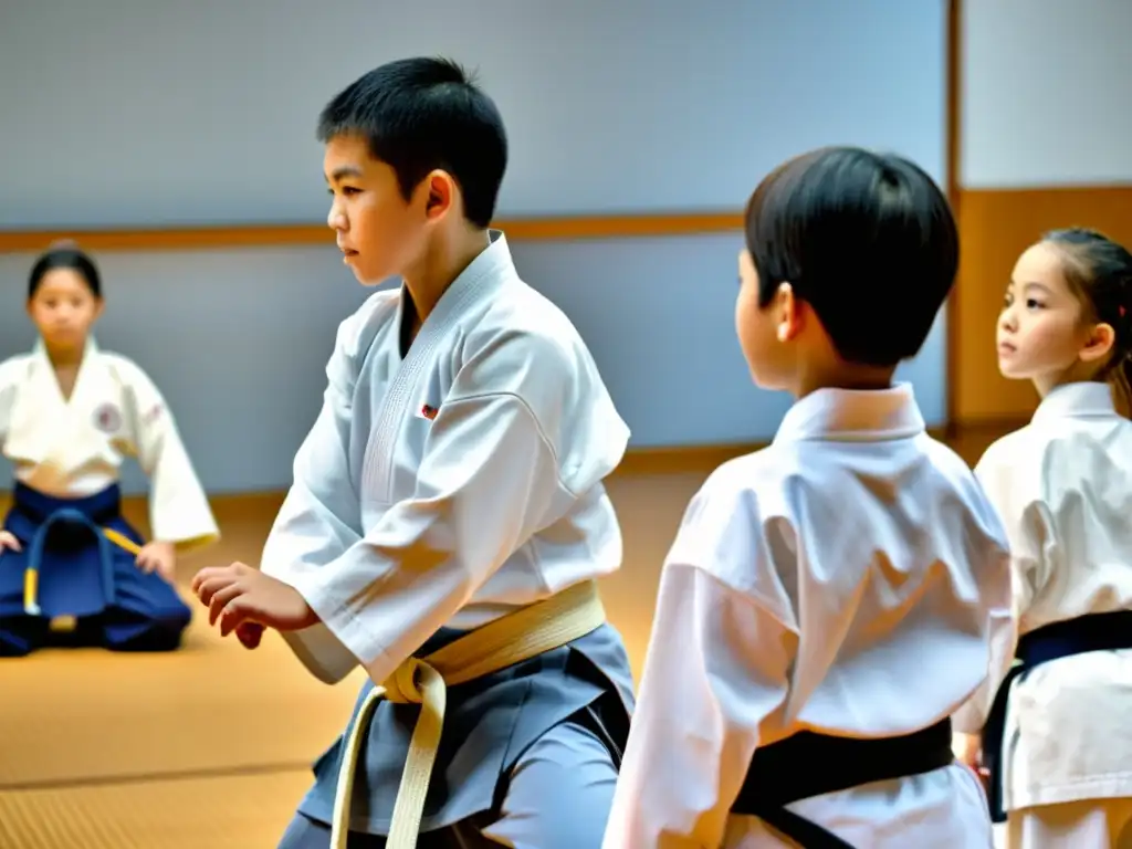 Integración del Aikido en Educación Física: Niños en clase de Aikido, mostrando disciplina y entusiasmo