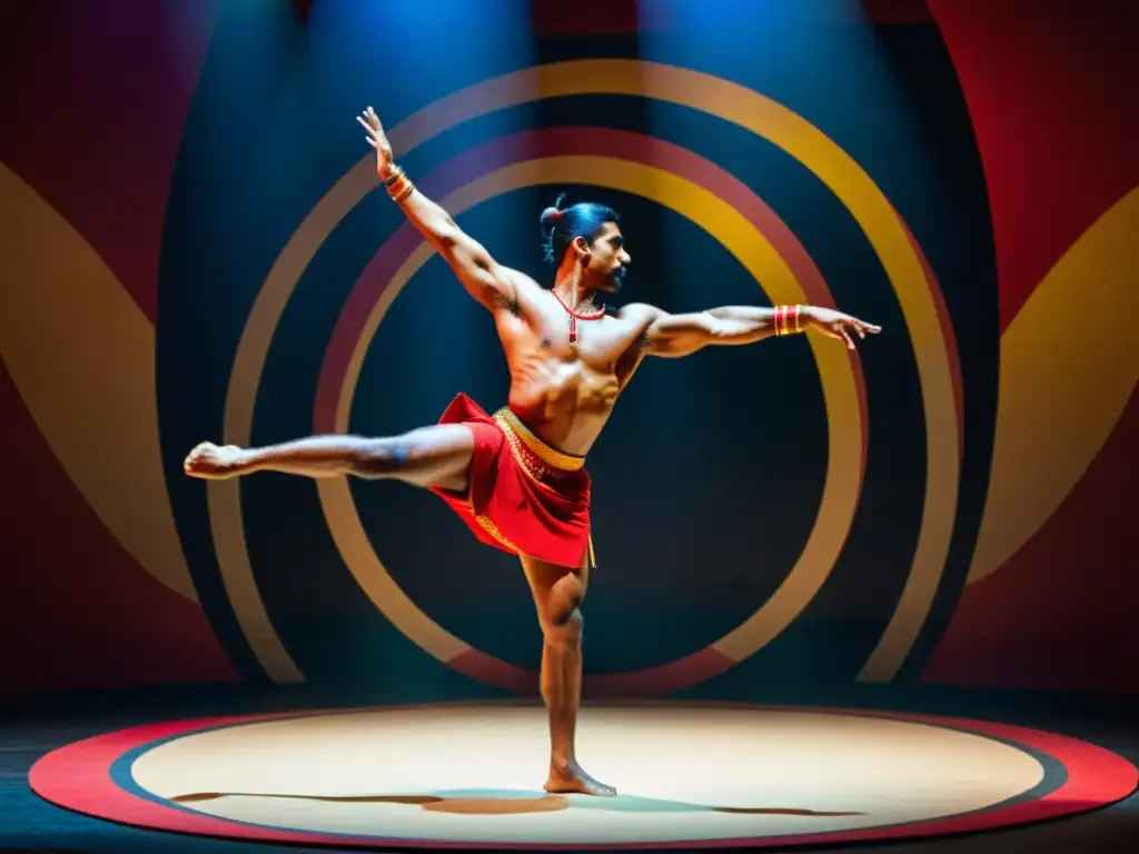 Intensa actuación de Kalaripayattu en teatro tradicional de la India, impacto cultural en danza y teatro