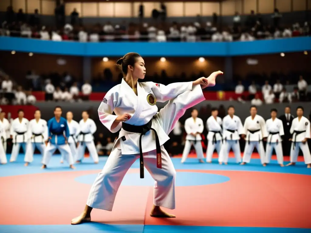 Intensa competencia de karate con impacto cultural en la sociedad, atletas de diversas culturas exhiben habilidades tradicionales