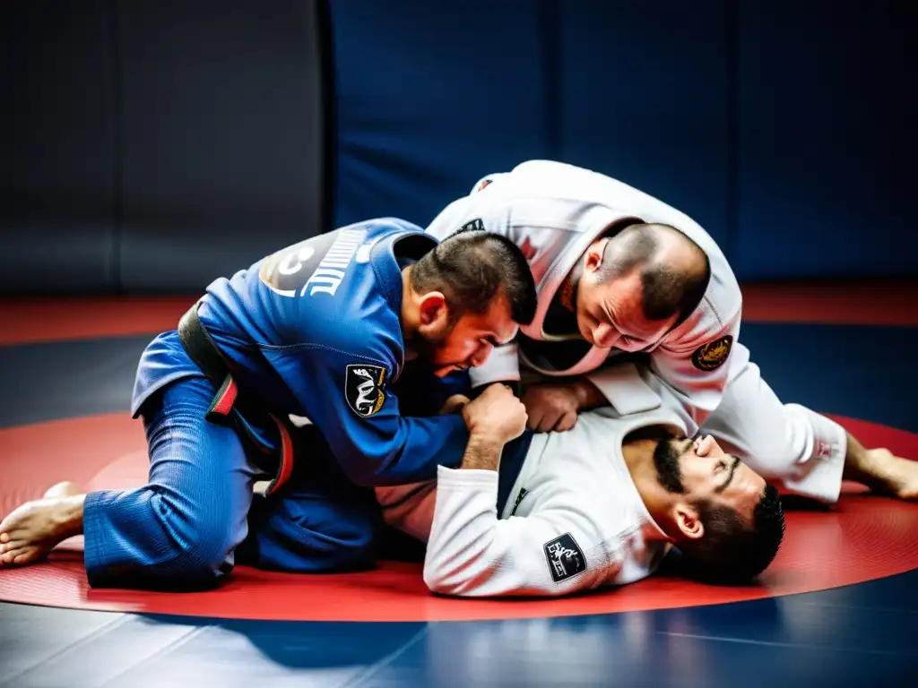 Intensa competición de JiuJitsu con análisis digital y tecnología, reflejando la evolución del deporte en la era digital