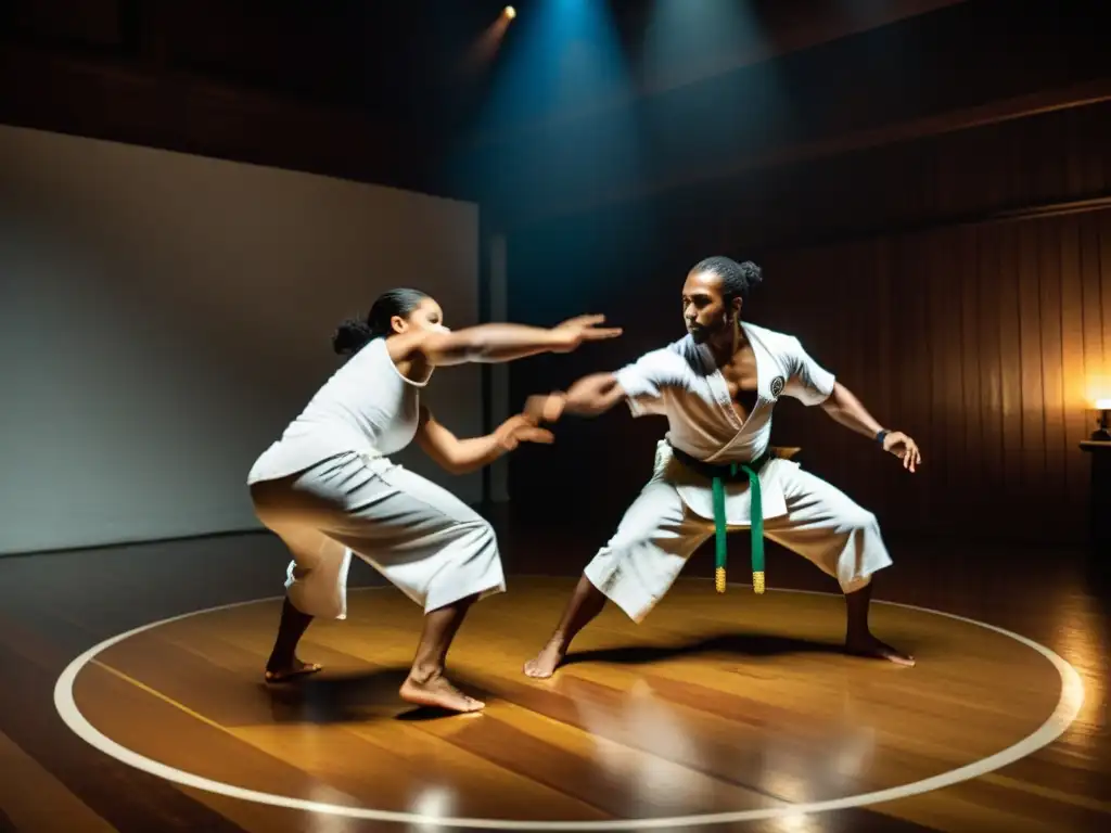 Intensa roda de capoeira con estrategias de juego, expresiones de determinación y camaradería palpable