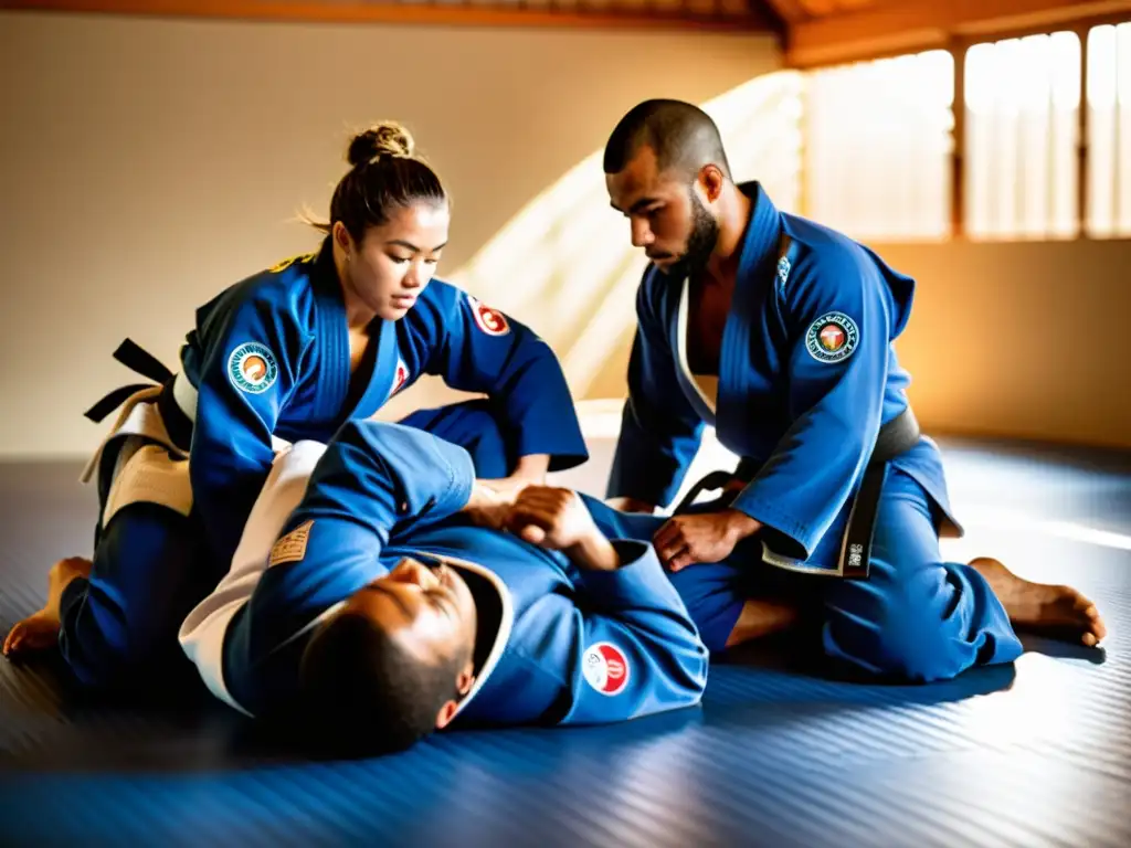 Práctica intensa de Brazilian Jiu Jitsu bajo el sol, reflejando la tradición y evolución de este arte marcial