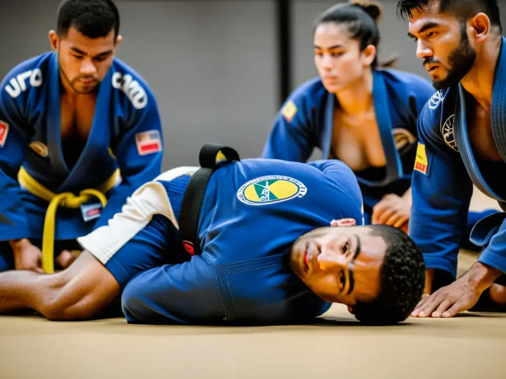 Intensa preparación torneo JiuJitsu Brasileño: atletas enfocados en entrenamiento, sudor y técnica en imagen documental de alta resolución