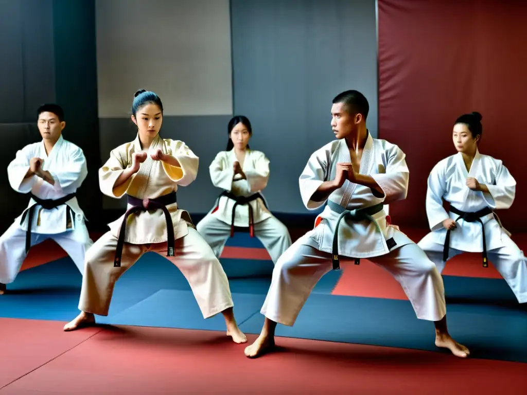 Un intenso entrenamiento de artes marciales en un dojo tradicional