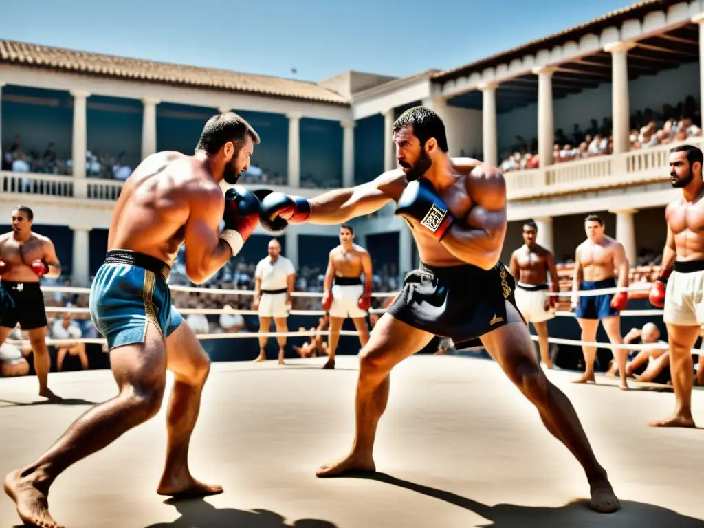 Pankration: Intenso Entrenamiento en la Antigua Grecia Intenso entrenamiento en Pankration, atletas griegos en combate mano a mano bajo el sol mediterráneo