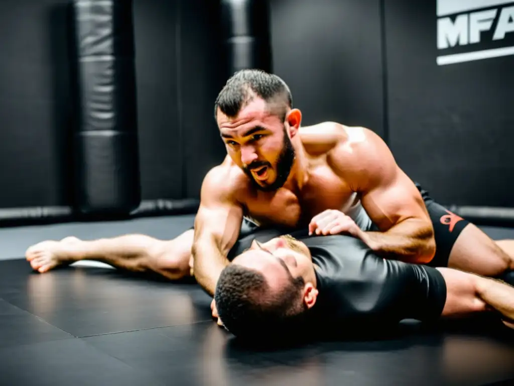 Intenso entrenamiento de MMA en línea con instructor y estudiantes concentrados