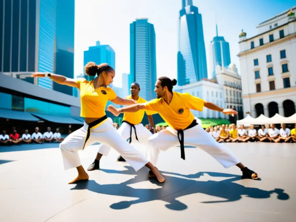 Internacionalización de la capoeira: Practicantes realizan una roda dinámica en la ciudad, cautivando a espectadores