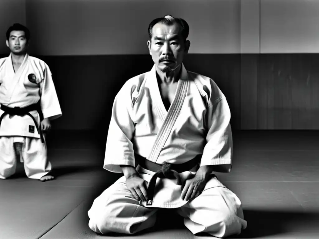 Jigoro Kano, fundador del judo, ejecuta una técnica en un dojo japonés