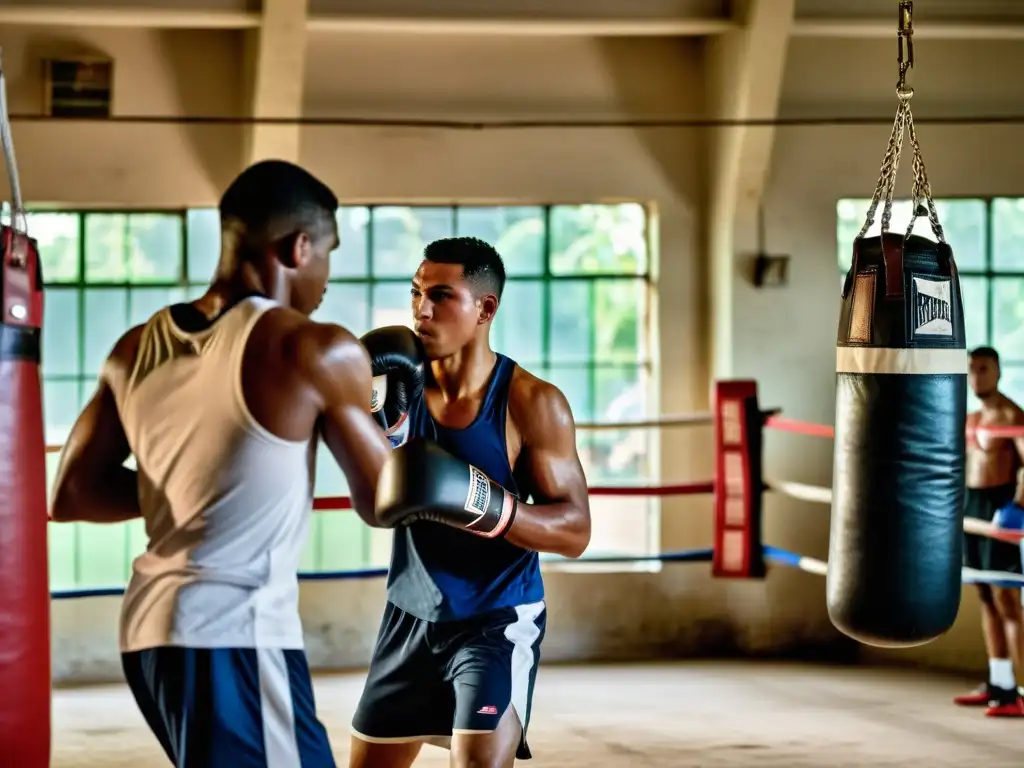 Jóvenes boxeadores entrenando en un gimnasio cubano, perfecciona boxeo gimnasios Cuba