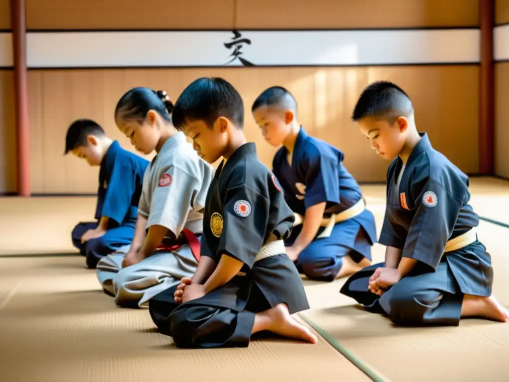 Jóvenes en dojo japonés, respeto y disciplina en enseñanzas éticas artes marciales