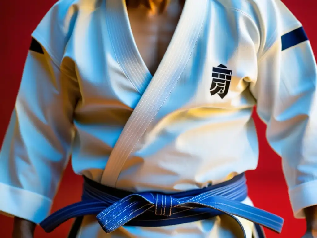 Un judoka muestra su determinación en un kimono de judo, resaltando la calidad y resistencia de la tela