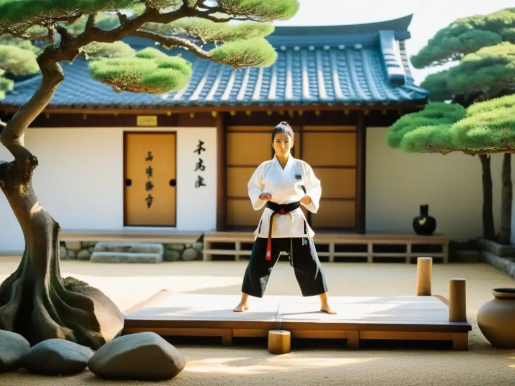 Practicando kata con precisión en el tranquilo dojo de Karate Okinawa