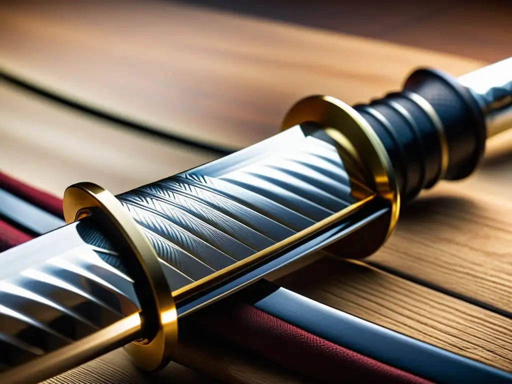 Un katana descansa sobre un soporte de madera
