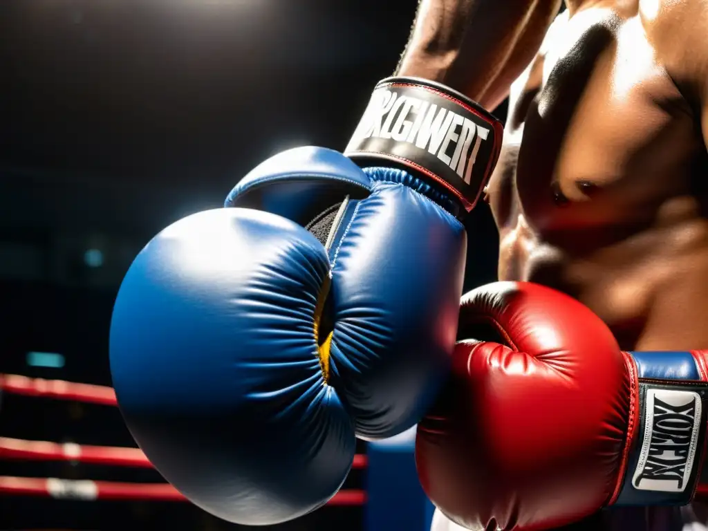 Un luchador se prepara para el entrenamiento de kickboxing, ajustando con determinación sus guantes desgastados