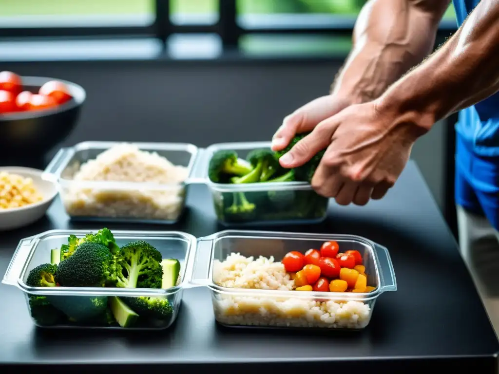 Un luchador de MMA enfocado en su planificación de comidas, mostrando determinación y disciplina en su rutina nutricional para deportistas de combate