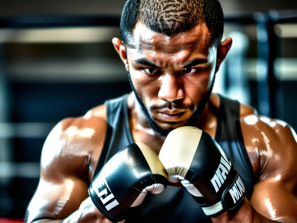 Un luchador de MMA se prepara para el entrenamiento, envolviendo sus manos con determinación