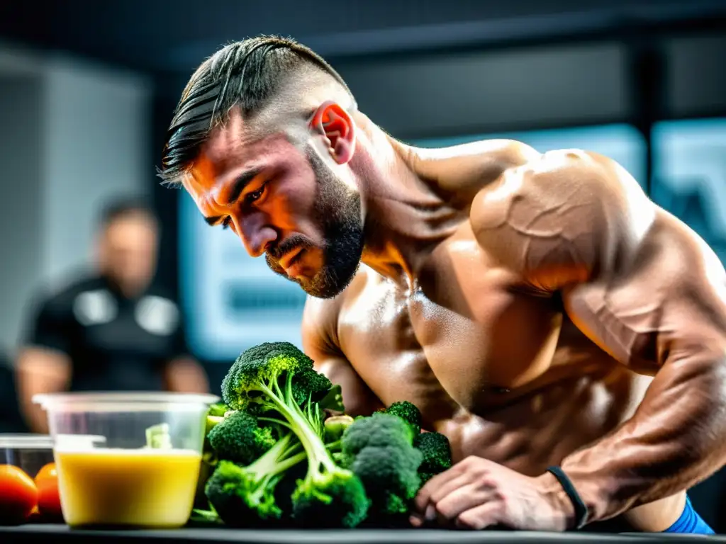 Un luchador de MMA se enfoca con determinación en su preparación de comidas, mostrando una alimentación estratégica para luchadores de MMA