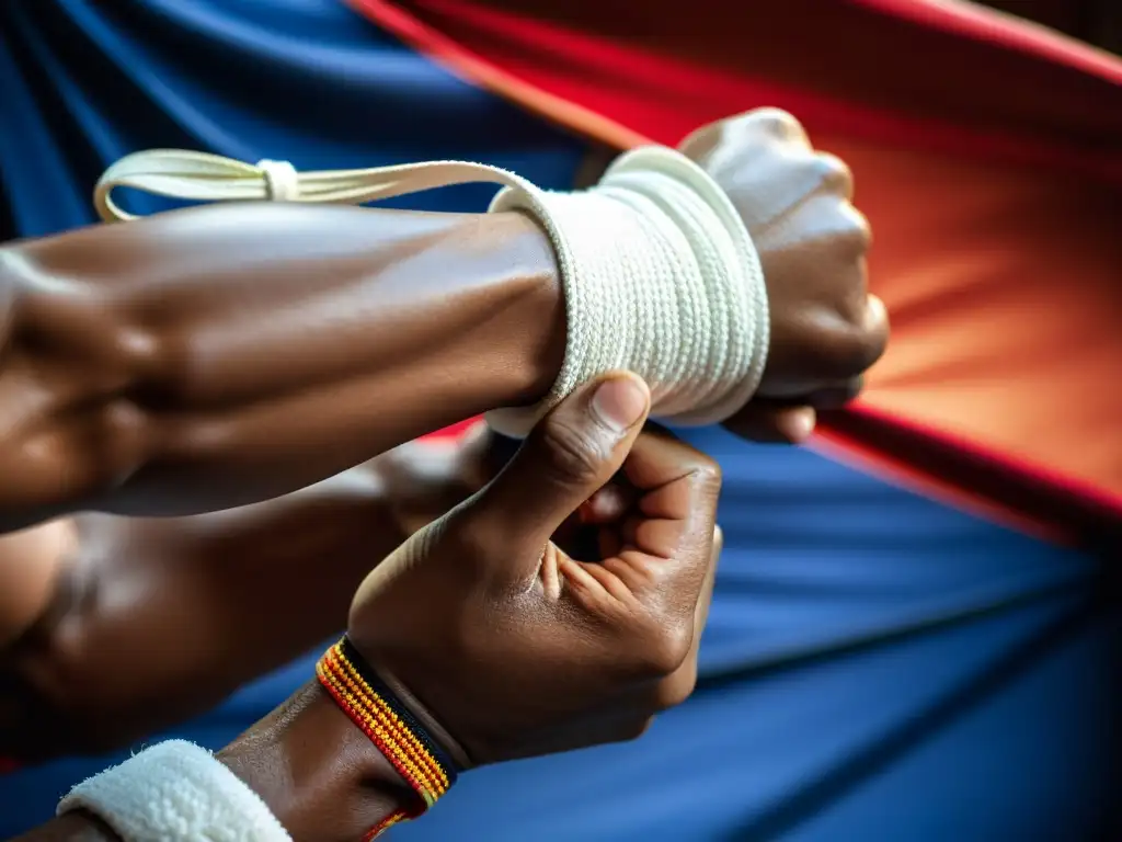 Un luchador de Muay Thai concentrado, mostrando los beneficios del colágeno en el entrenamiento de artes marciales