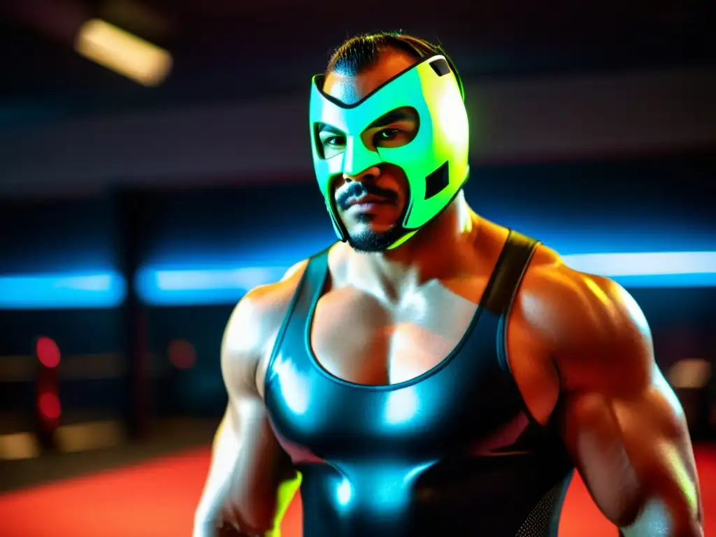 Un luchador profesional con un dispositivo wearable futurista y biofeedback