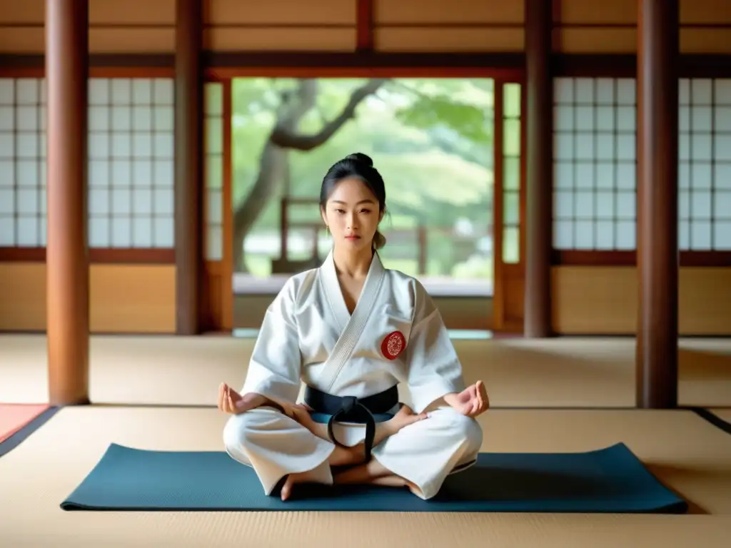 Maestro de karate en acción: precisión y concentración Un maestro de artes marciales practica karate con precisión y concentración en una alfombrilla de yoga de alta calidad, en un dojo sereno