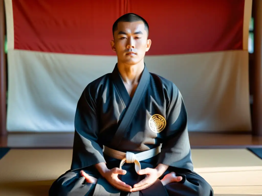 Maestro de artes marciales en meditación, transmite calma y concentración