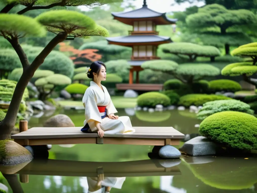 Un maestro de artes marciales practica kata en un jardín japonés, mostrando el impacto del zen en artes marciales