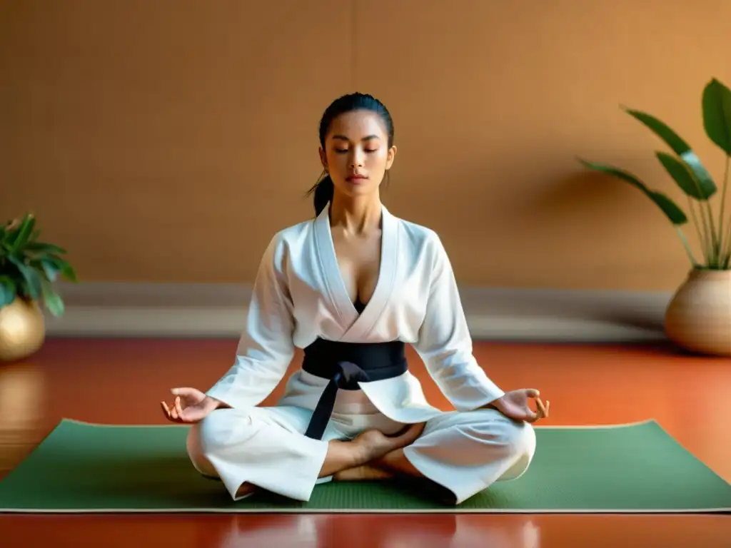Maestría en Yoga y Artes Marciales: Un Retrato en 8k Maestro de artes marciales en pose de yoga sobre una llamativa alfombrilla de yoga, exudando maestría y disciplina
