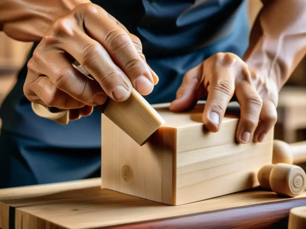 Un maestro artesano esculpe con precisión un muñeco de Wing Chun en madera sólida