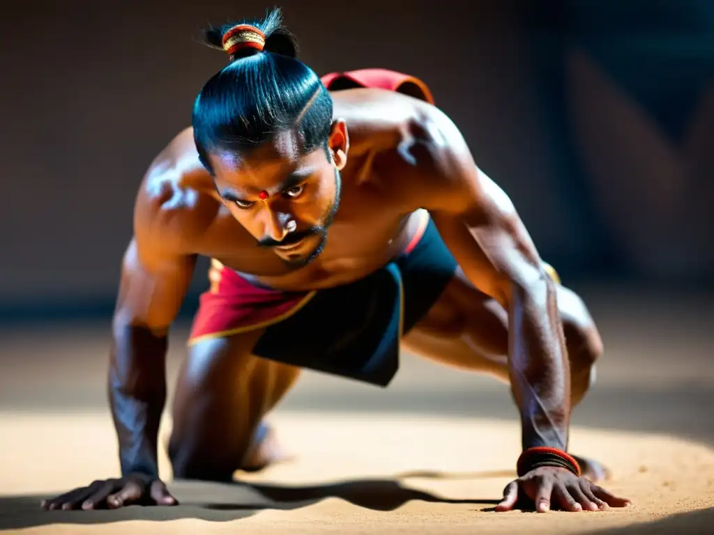 Un maestro de Kalaripayattu demuestra un ataque intrincado en puntos vitales con intensidad y precisión