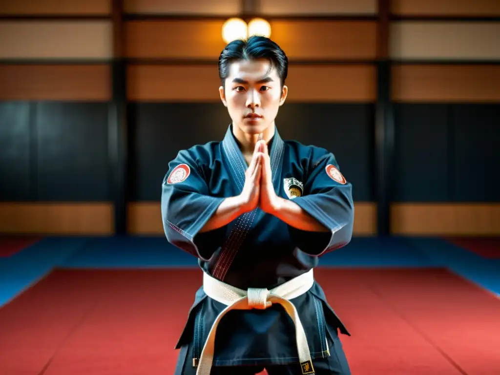 Un maestro de Hapkido muestra una precisa maniobra defensiva, con determinación en sus ojos