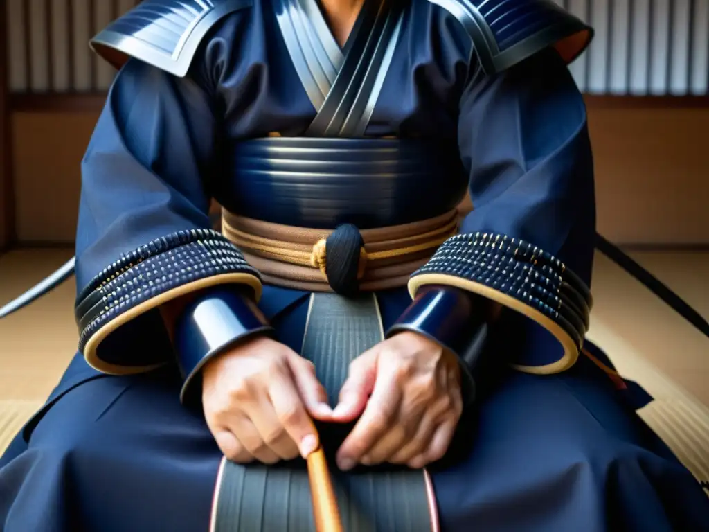 Un maestro de kendo ajusta su armadura en un dojo tradicional