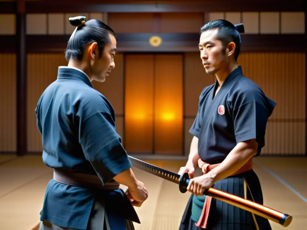 Un maestro de kendo examina detenidamente un sable japonés, apreciando su artesanía